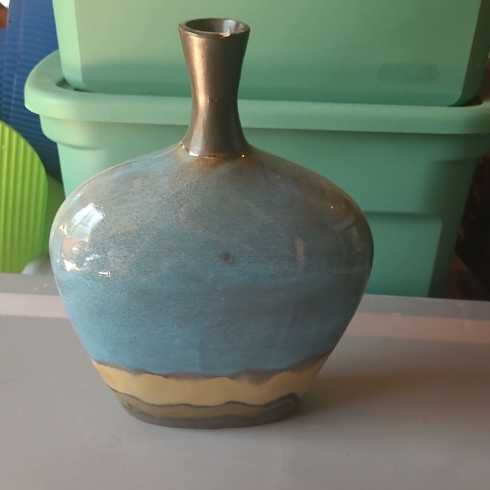 Blue and Tan Ceramic Vase - Picture 1 of 1